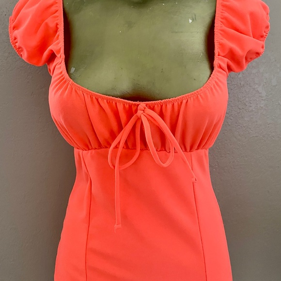 Sweet Neon Orange Babydoll Mini Dress Size Small As-Is - Picture 9 of 11